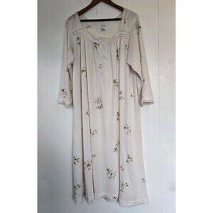 Vintage Aria Nightgown Womens 1X Floral Cotton Gown Long Sleeves Cottagecore